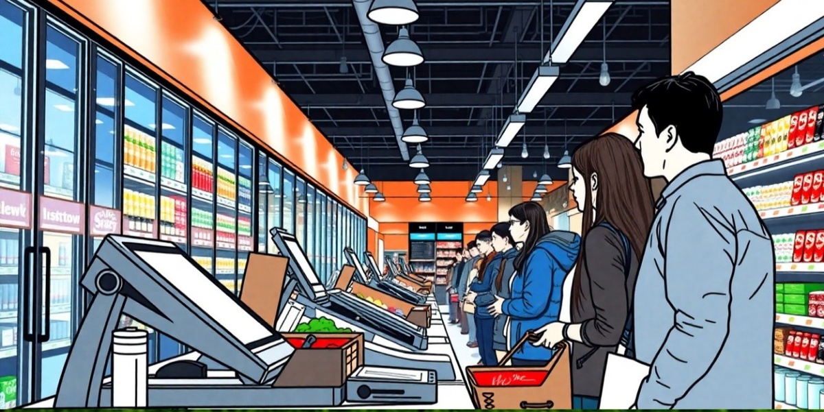     Кассы самообслуживания в супермаркете.