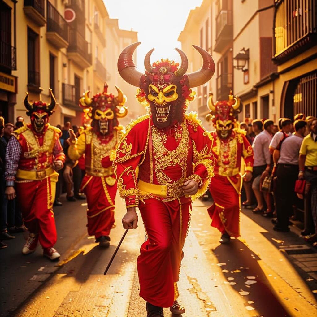 «Дьяволы» в жёлто-красных костюмах и масках бегают по городу