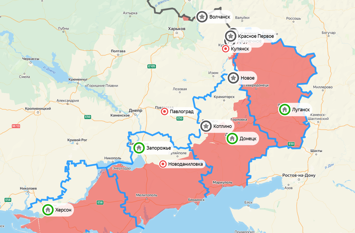 Карта СВО на 21 апреля. Фото: скриншот Яндекс Карты