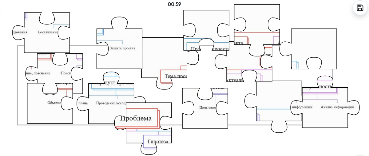 На сайте PuzzleZilla можно собрать данный пазл: "схема движения к замыслу проекта от проблемы к продукту проекта.