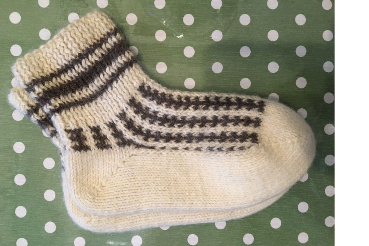 Применение ленивого жаккарда в вязании носков на двух спицах