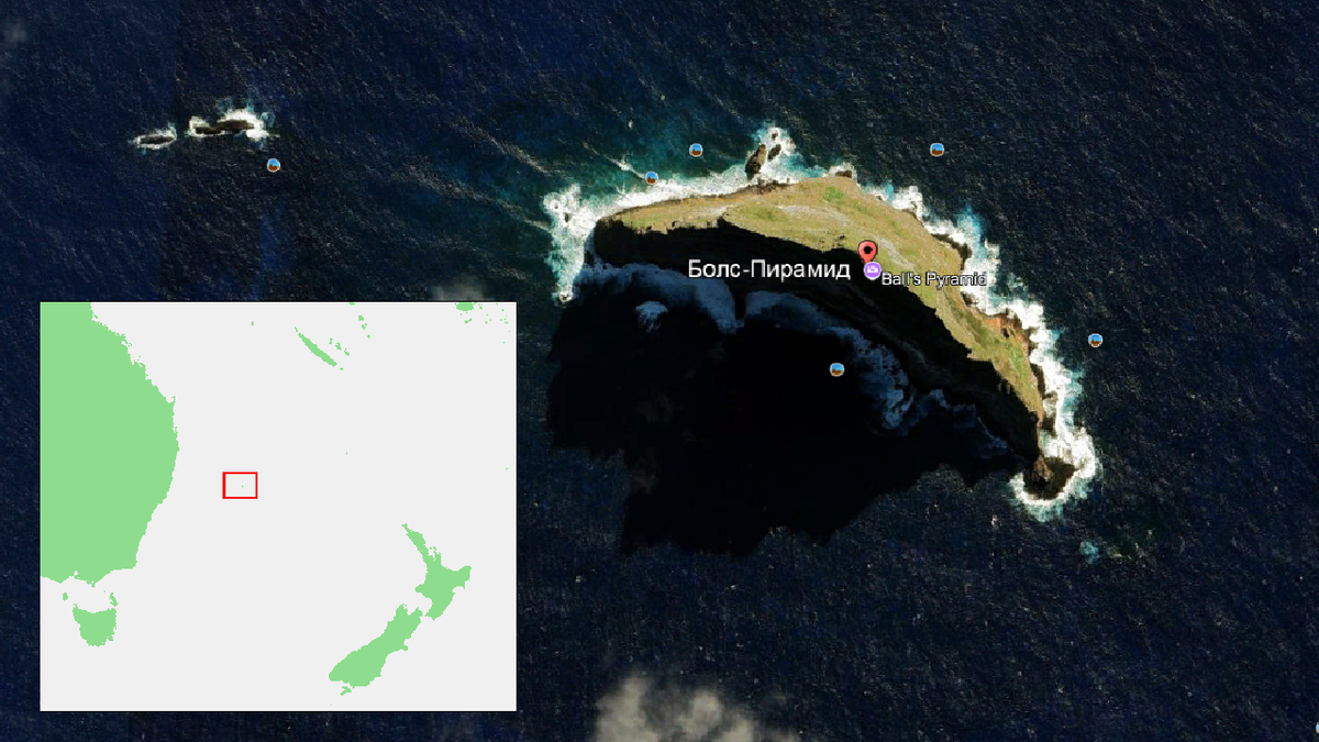 Пирамида Болла на карте и вид сверху