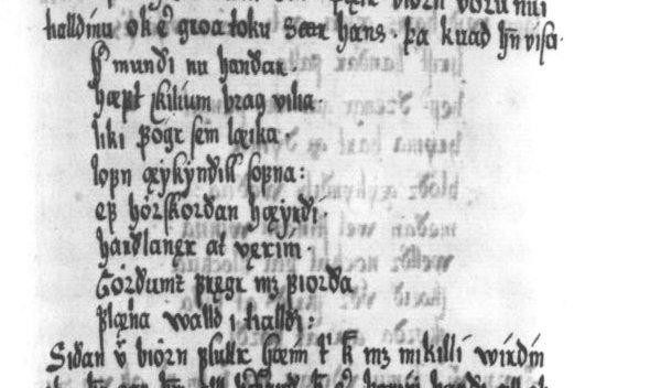 Виса Бьёрна "Hér myndi nú, handar" в рукописи саги конца XVII века.