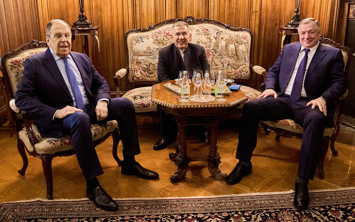 Встреча дипломатов прошла в Доме приемов МИД России в Москве. С российской стороны в ней приняли участие Марат Хуснуллин, Сергей Лавров и Рустам МиннихановФото: rais.tatarstan.ru
