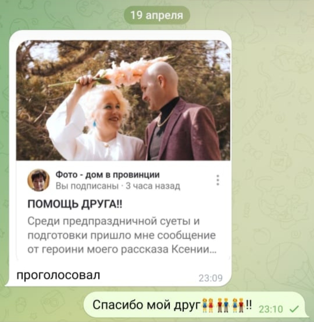 Скрин из переписки. Особо ответственные люди присылали мне даже скрины голосования. ВИКТОР! СПАСИБО! ВЫ НАСТОЯЩИЙ ДРУГ👭👬👫!!! 