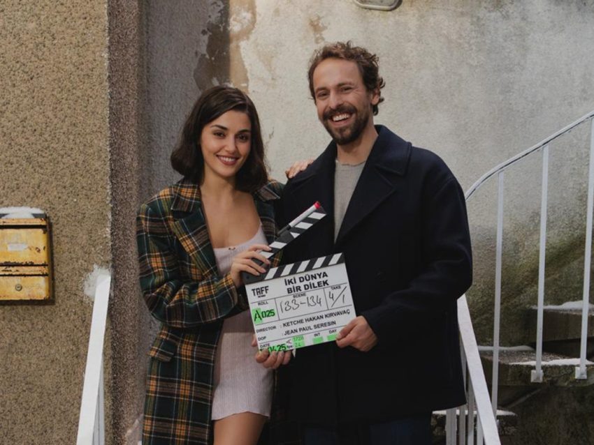 Ханде Эрчел и Метин Акдюльгер на съемках фильма «Два мира, одно желание» (Iki Dünya Bir Dilek)