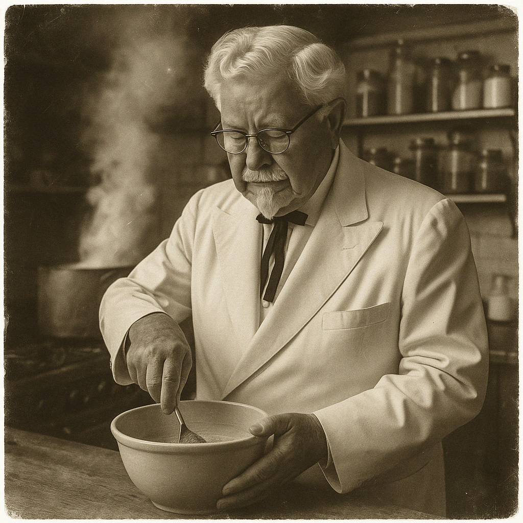 Харланд Сандерс экспериментирует с рецептами. Именно эта смесь из 11 специй станет основой культового вкуса KFC.