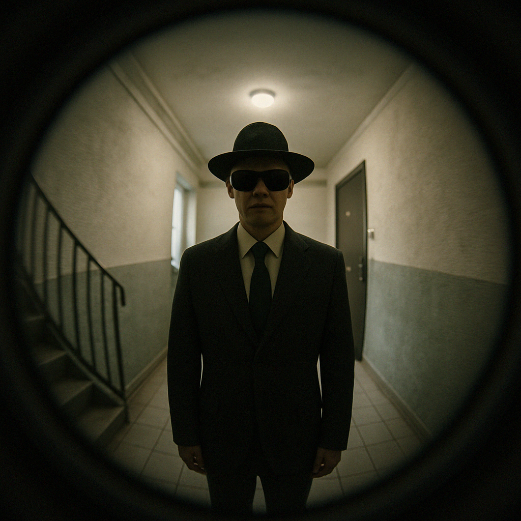 Человек в черном за дверью.