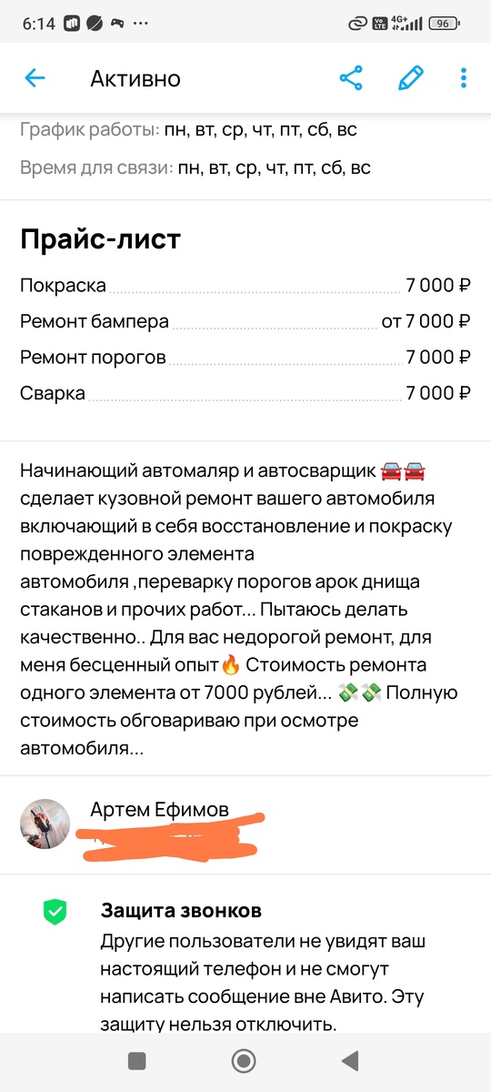 Так выглядит текст моего объявления на Авито