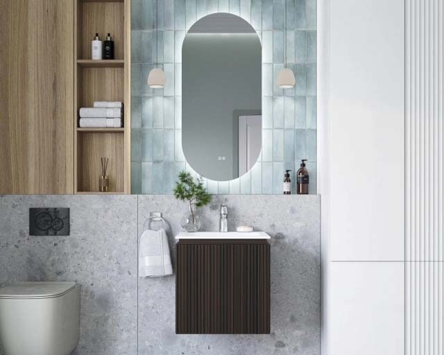 Шкафчик подвесной с раковиной Itana Band 50, 50 см, эвкалипт африканский на сайте дождь-сантехника.рф