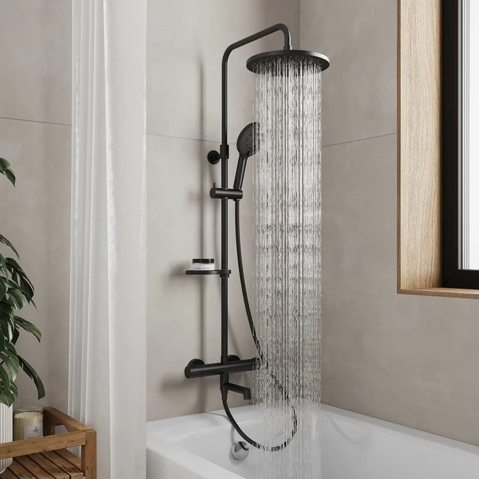 Душевая система с термостатом для ванны MILARDO IDEAL SPA ILSBLTHM06, черный матовый на сайте дождь-сантехника.рф