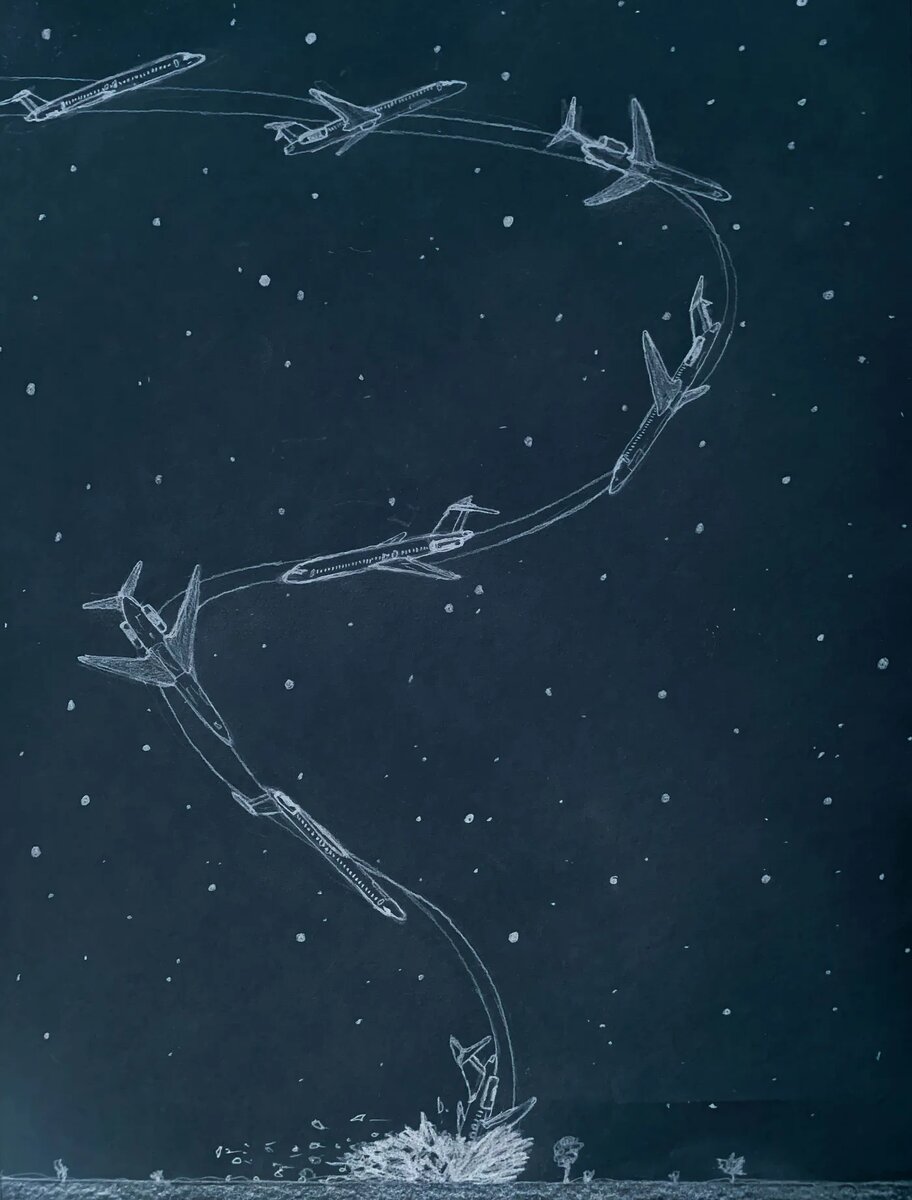 Эскиз основной последовательности манёвров при снижении самолёта. 