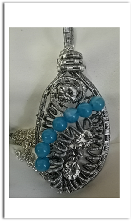 Кулон. Голубой нефрит + горный хрусталь