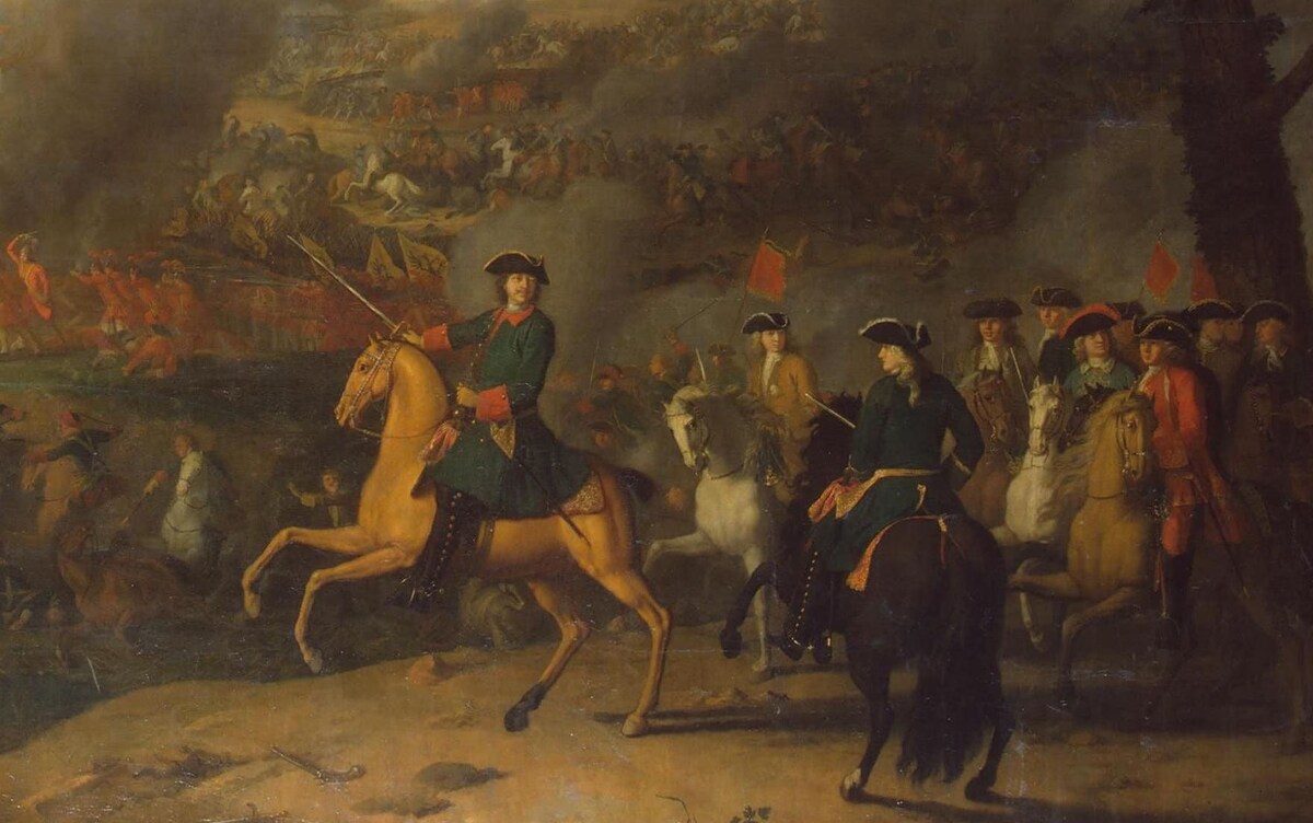 Пётр I в Полтавской битве 1709 года. (худож. Л. Каравак, 1718)