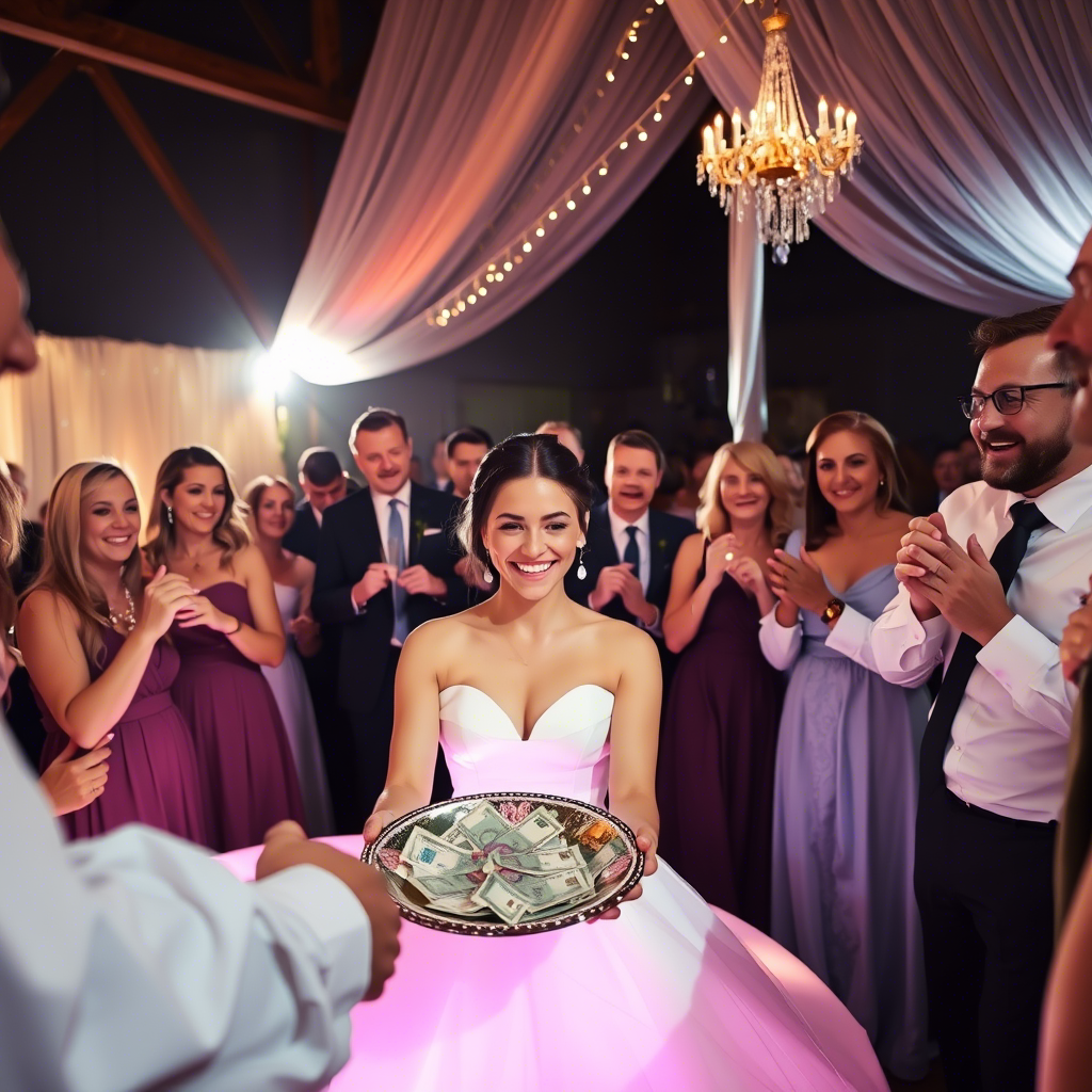 Гости выражают свою любовь и уважение, бросая монеты на  блюдо.