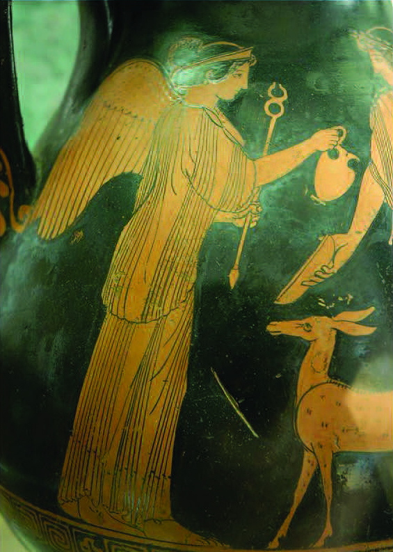 Крылатая Ирида держит сосуд и кадуцей, V в. до н.э.
