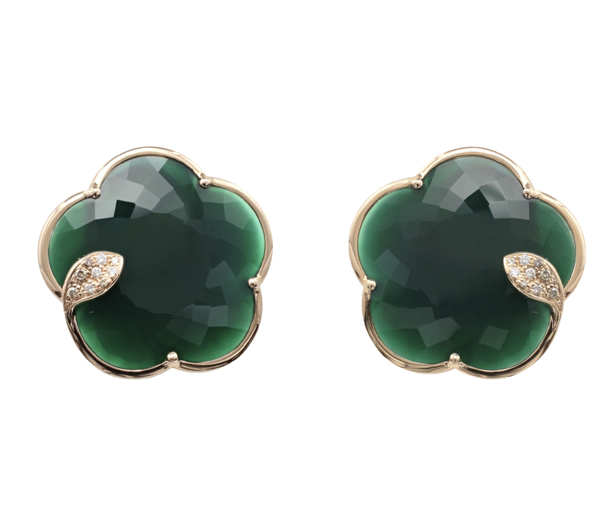 Серьги Pasquale Bruni  Ton Joli из розового золота с зелеными агатами, прозрачными и коньячными бриллиантами