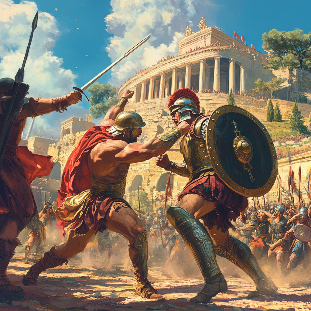 Изображение автора. Сражение римлянина и варвара.