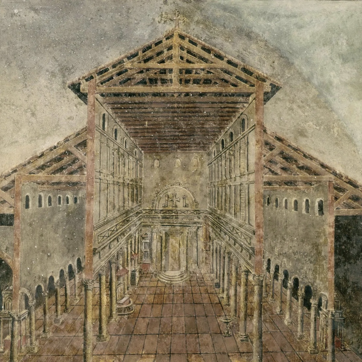 Фреска старой базилики Святого Петра Константина, как она выглядела в IV веке н. э.