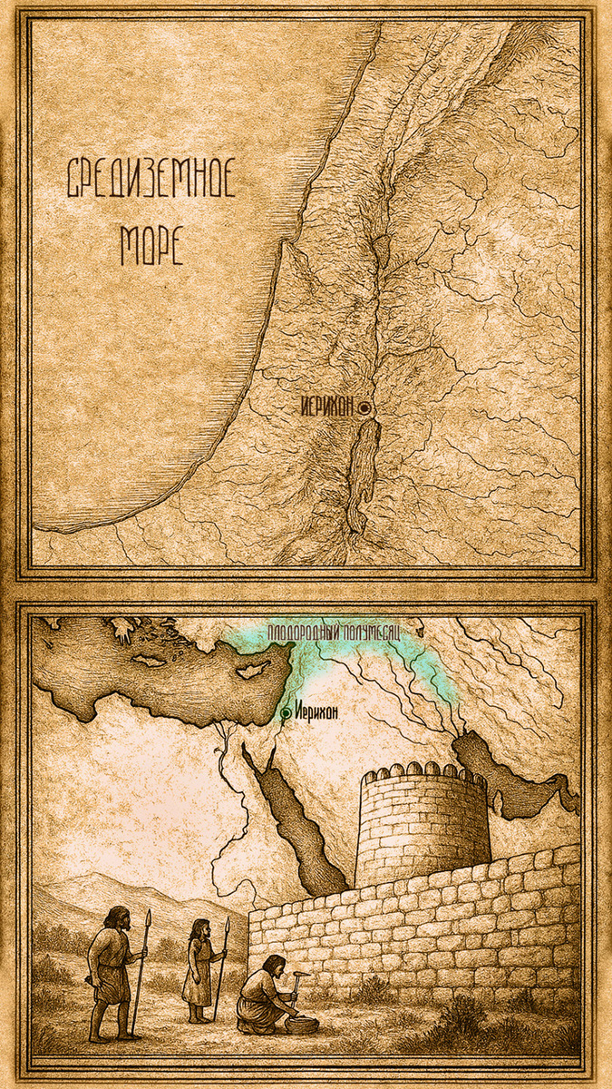 🞐 Карта Палестины, Ближнего Востока и Плодородного полумесяца, а также местонахождения Иерихона.