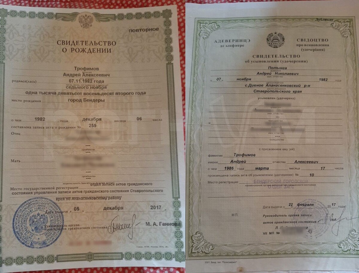    Свидетельство о рождении и свидетельство об усыновлении / Источник: © ИА Регнум