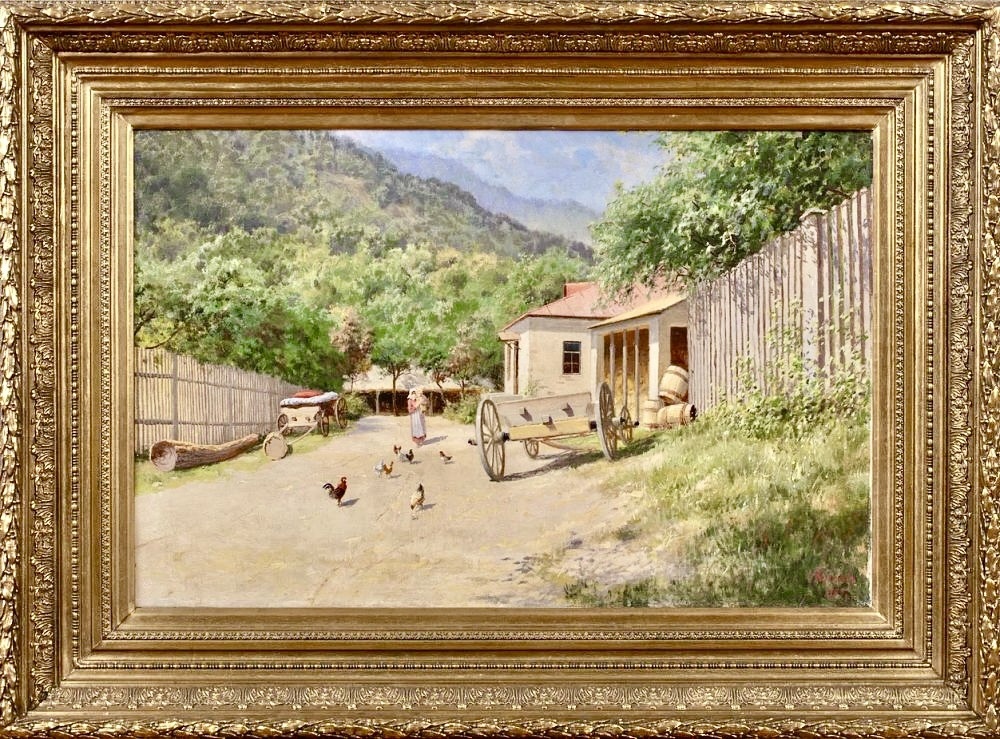 В усадьбе. Аше, 1909 г., материалы: холст, масло, размеры: 57,4 х 88,5 см. Источник: https://peterburg-auction.ru