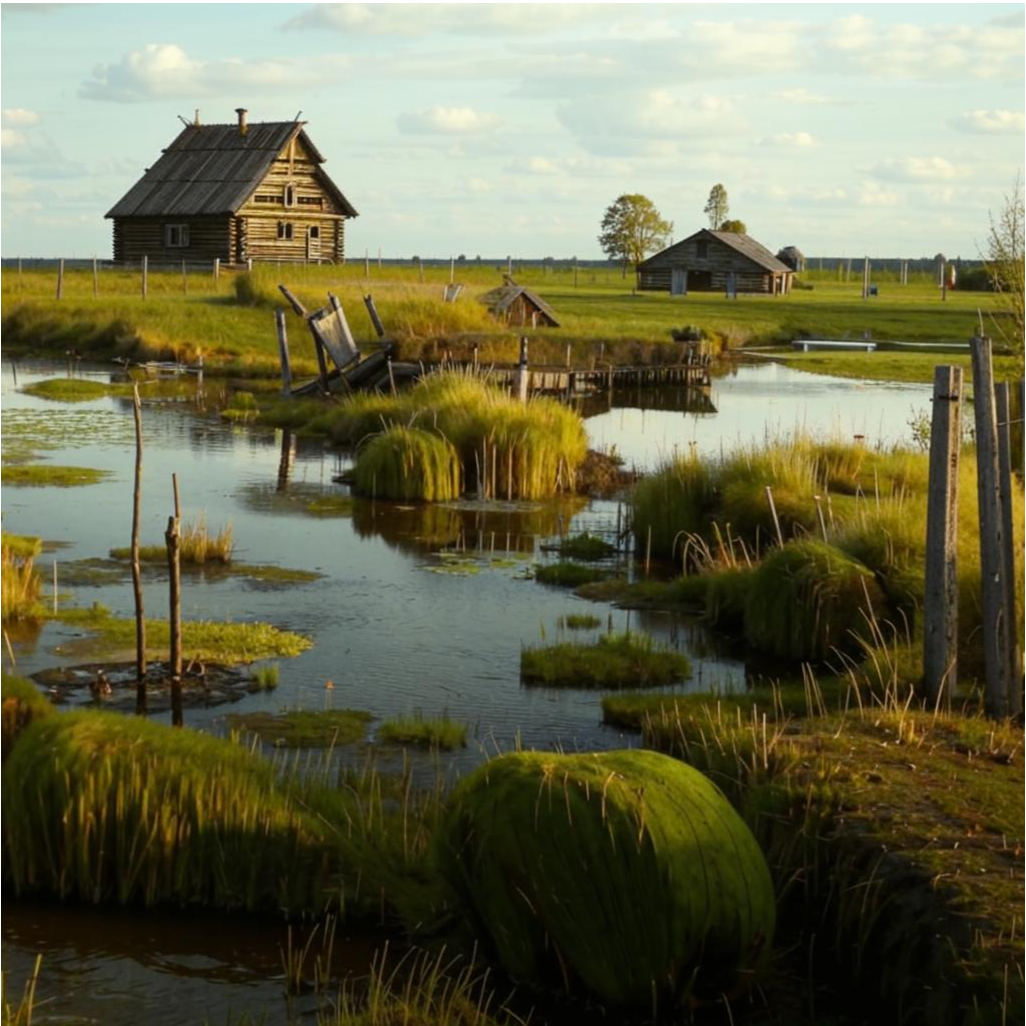  Изображение создано нейросетью Kandinsky , правообладатель ПАО Сбербанк© бабушка жила в местности, где некогда простирались болота