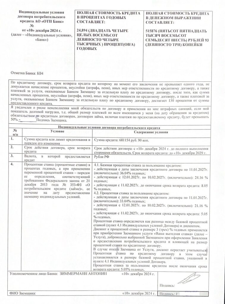 Кредитный договор в "ОТП Банк"