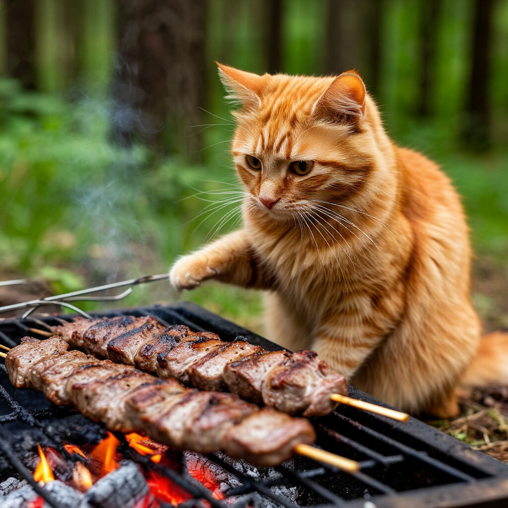 Оставил Лайка следить за шашлыком