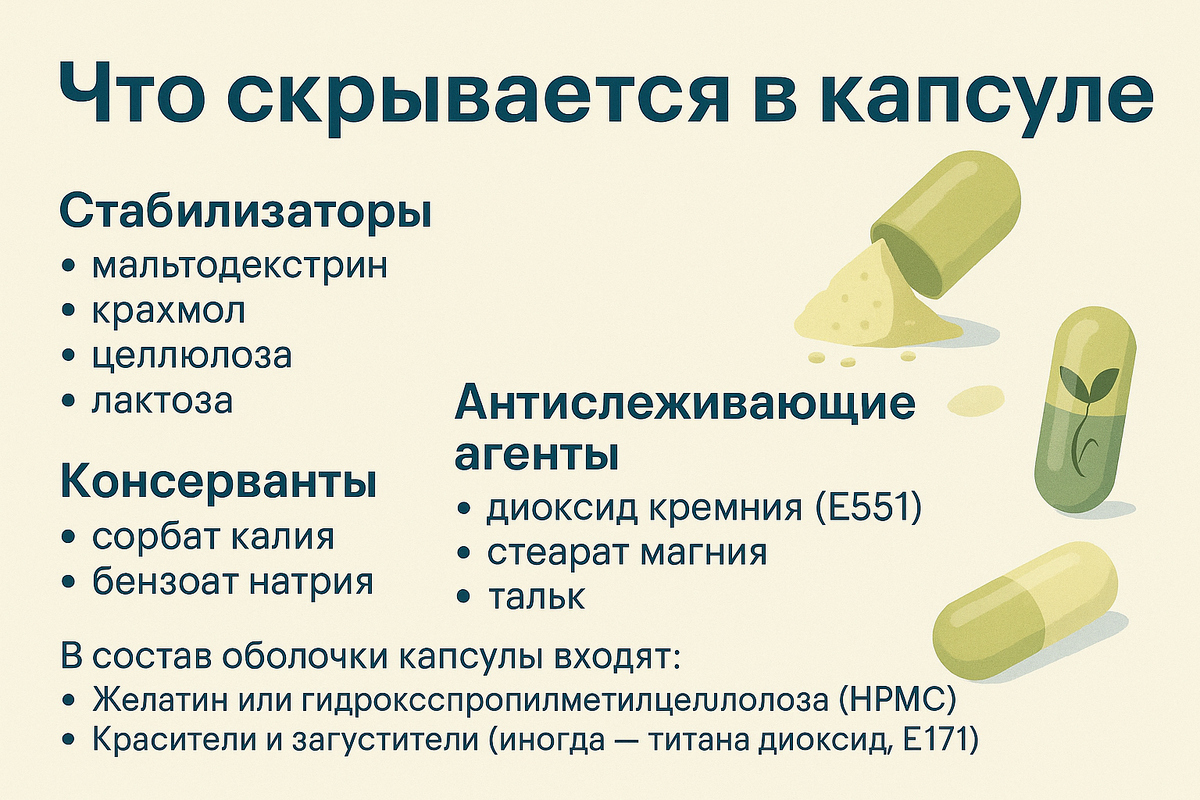 Кроме полезных бактерий – масса вспомогательных веществ, которые могут раздражать ЖКТ, особенно при чувствительности. 