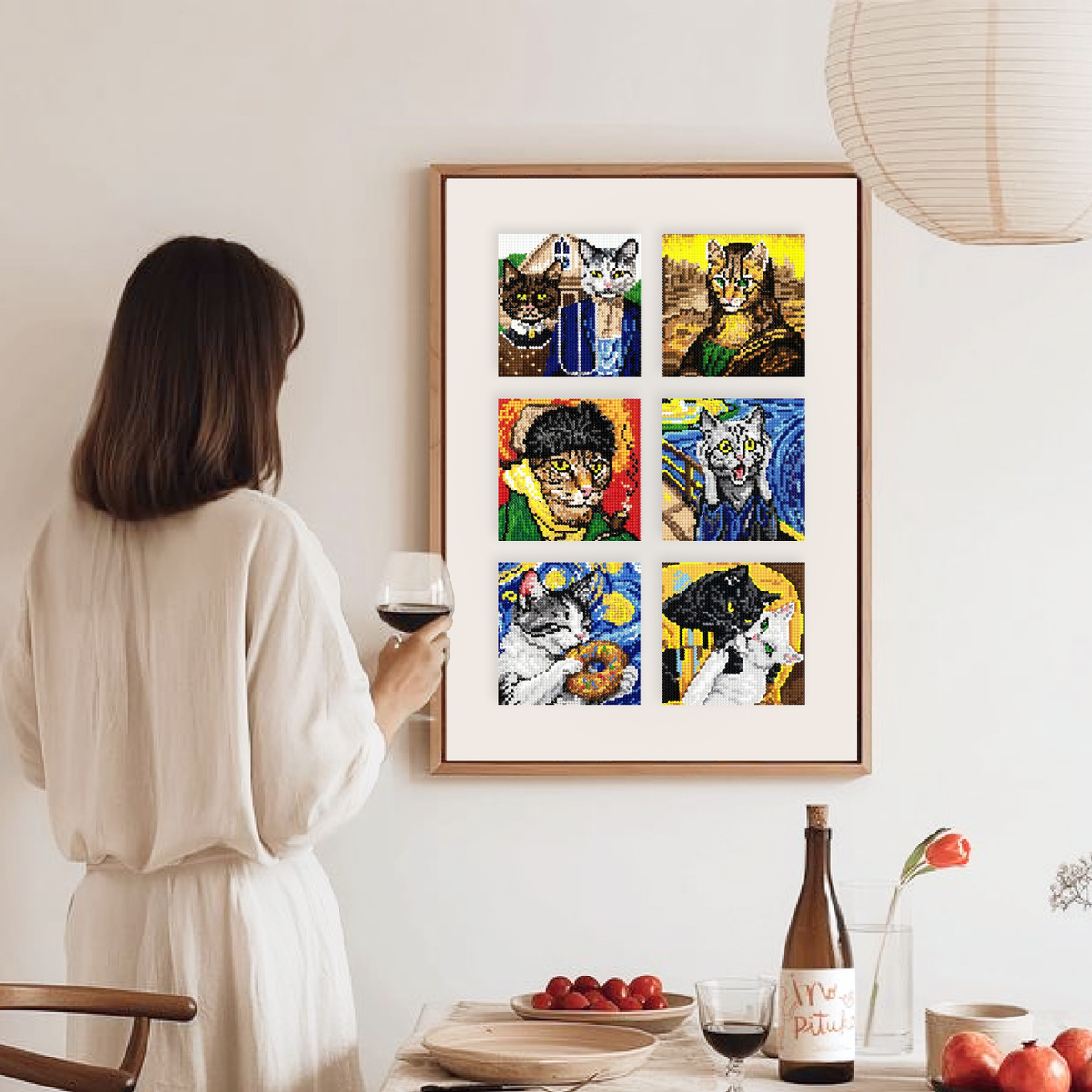 Мини алмазная мозаика 14х14 см Коты в искусстве, 12 штук