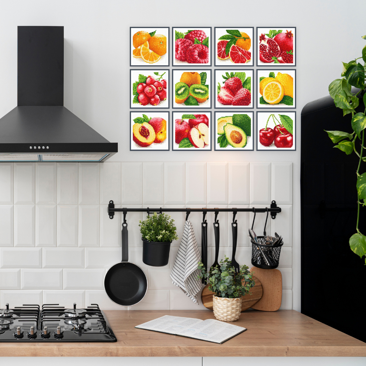 Мини алмазная мозаика 14х14 см Фрукты и ягоды, 12 штук