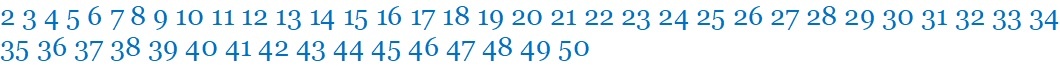 Первые 50 натуральных чисел