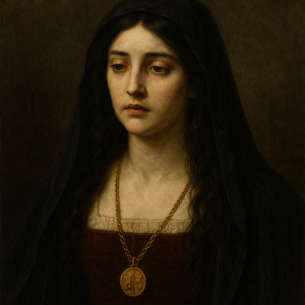 «Тайная королева»
Мария де Падилья — женщина, чьей любви оказалось достаточно, чтобы затмить корону. Её образ полон внутренней тишины и благородства: без властных жестов, но с настоящей силой. Та, кто правила из тени, кто осталась в истории не как фаворитка, а как душа короля — до самой его смерти.