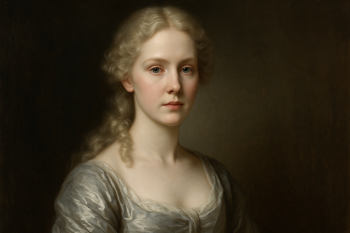 Воображаемый портрет принцессы Анны Шарлотты — строгой, собранной, с «молочной кожей» и завитыми волосами цвета пепельного золота.