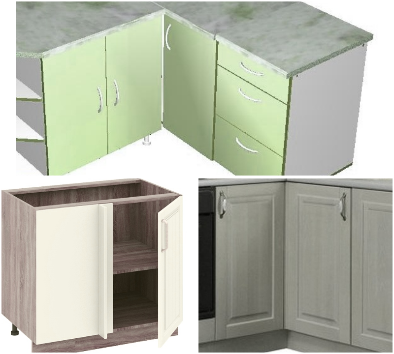 1 и 2 - типовой угловой модуль, 3 - открывание двери в другую сторону