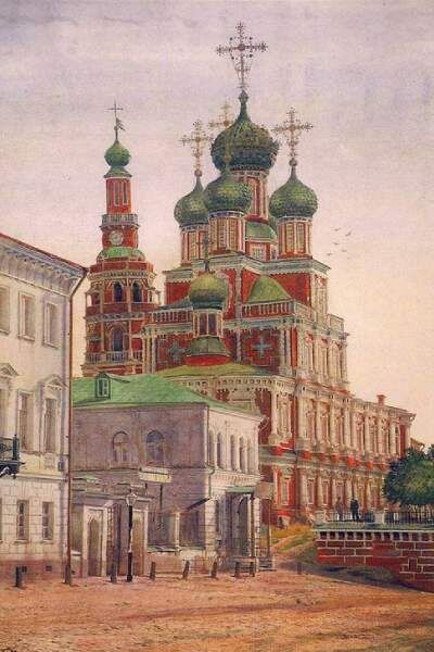   Рождественская (Строгановская) церковь на раскрашенной фотографии 1870 г. Источник: Wikipedia. aut-aut