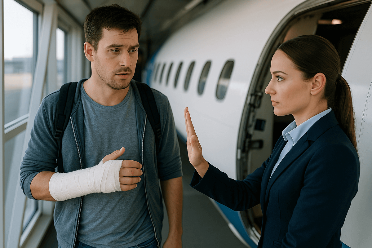    Пасажиров с гипсом, наложенным менее чем за 48 часов до полета, не пускают на борт самолета