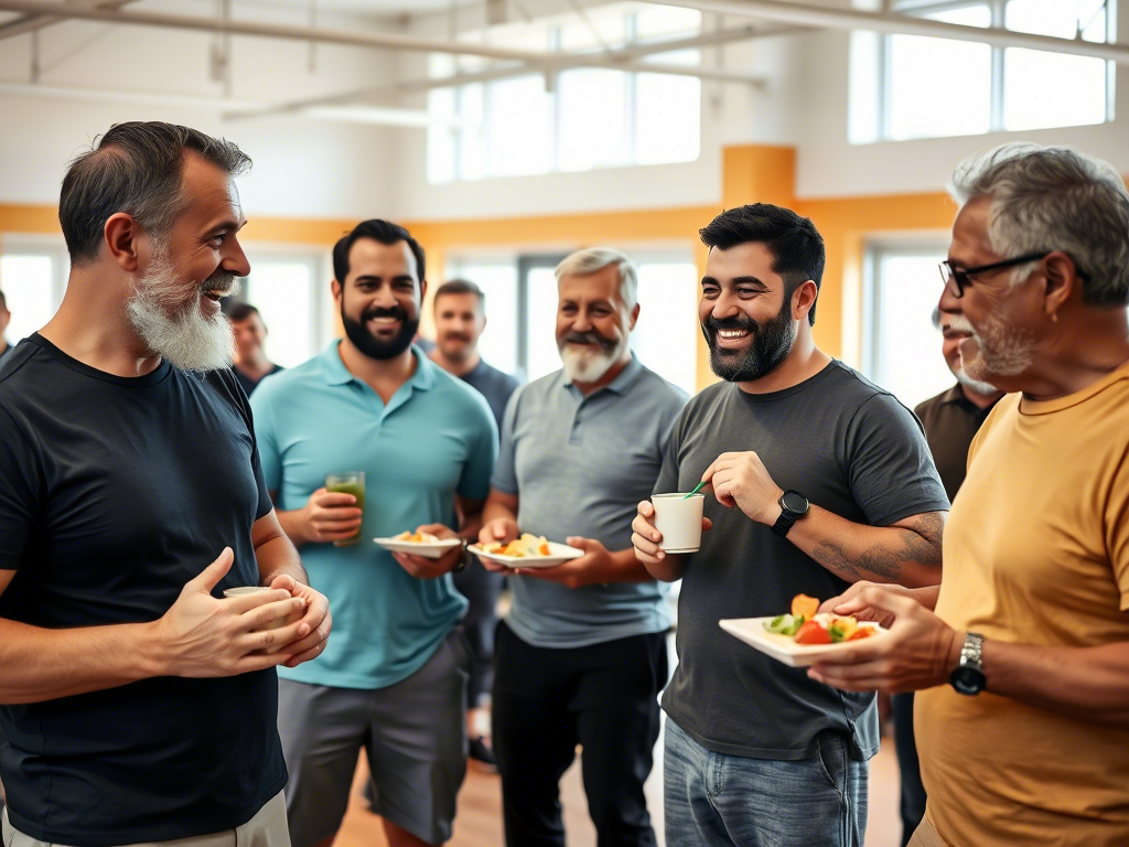 Мужчины со смузи и полезной едой собрались в компании...маловероятная ситуация