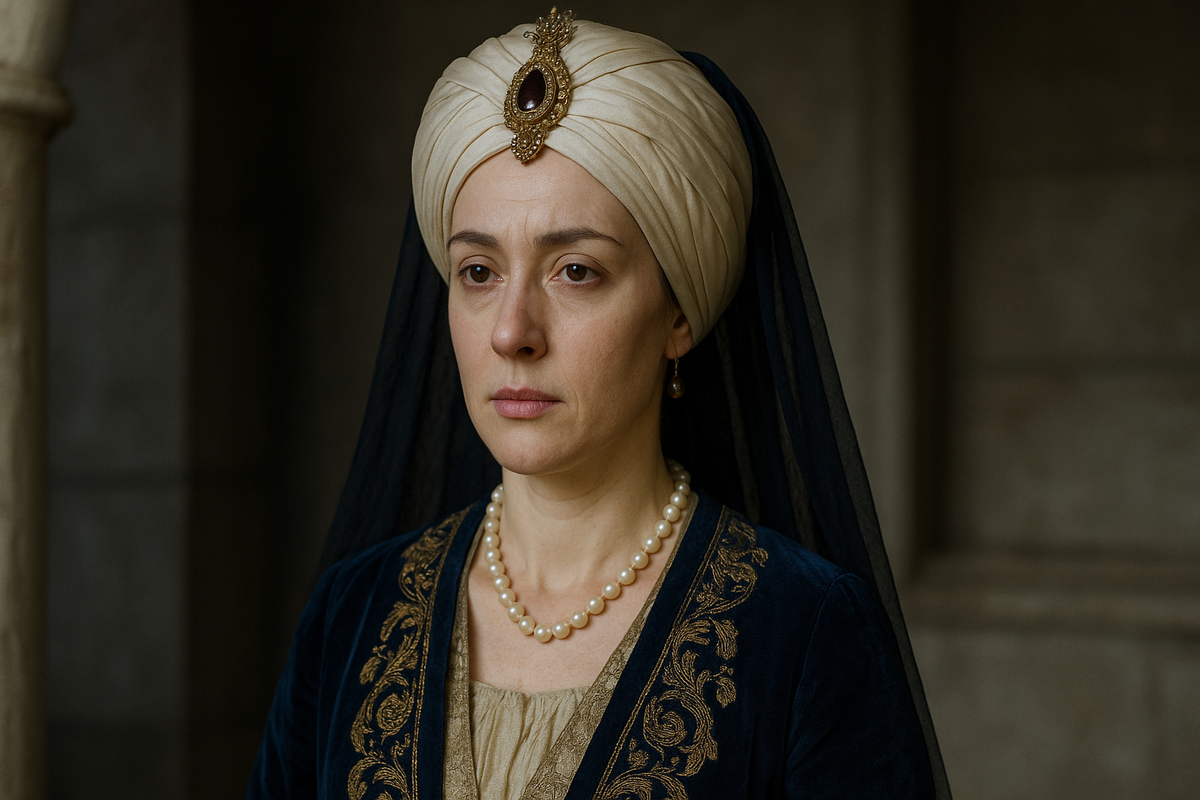 Сафие  — ледяная роза гарема
Перед вами Сафие  — женщина, чья тишина звучала громче янычарского марша. Взгляд полный достоинства, строгая красота, жемчужная нить на шее и парча, достойная самой Венеры Востока. Её турбан венчает рубиновая брошь, как клеймо её судьбы. Это не просто портрет — это история боли, любви и власти, застывшая в одном кадре.