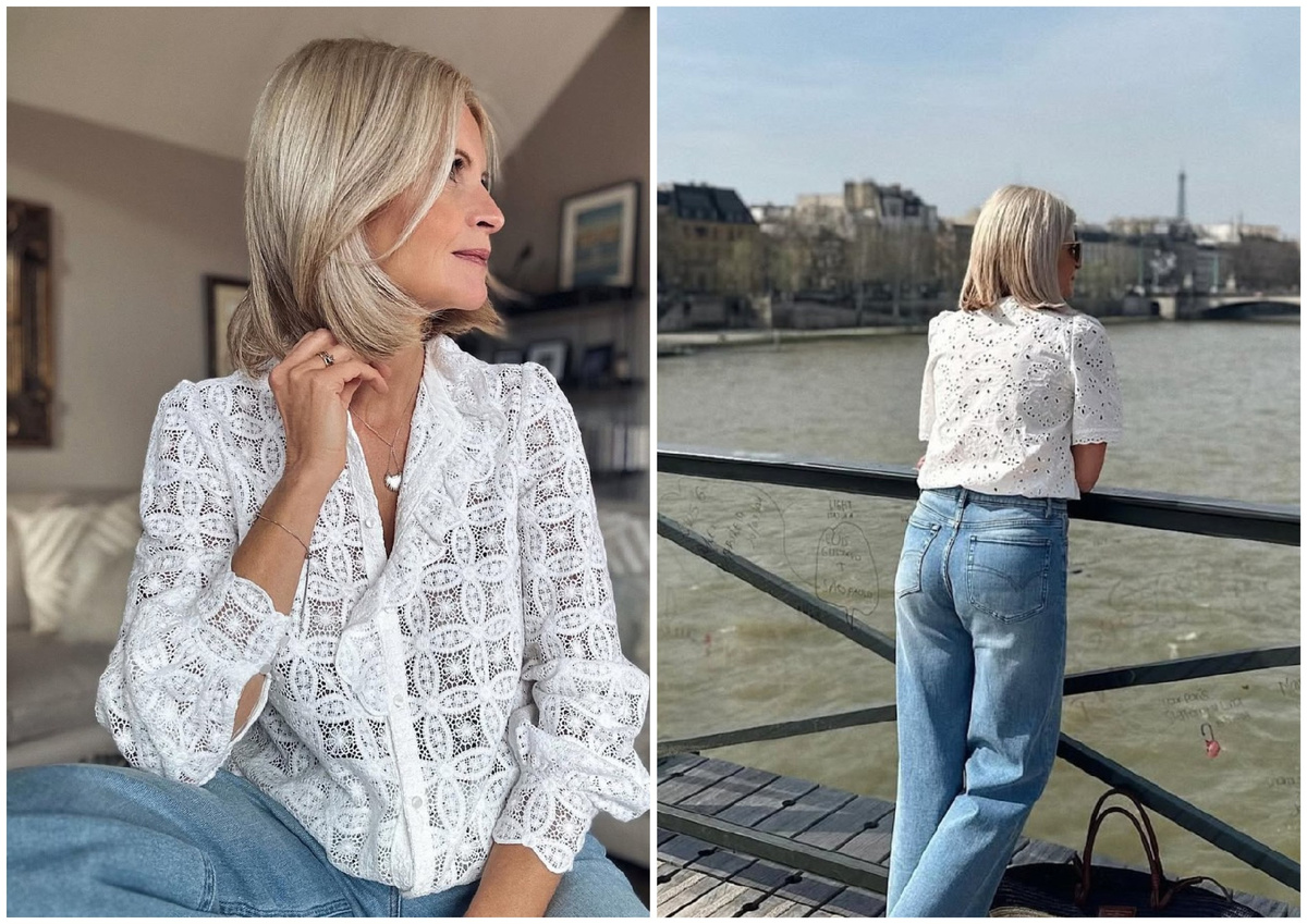 Под белой полупрозрачной блузкой не видно бюстгальтера. А под джинсами сзади не видны очертания трусов. Источник: Соцсети