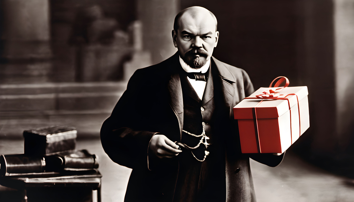 Ленин с подарком для Туниса (сгенерировано нейросетью)