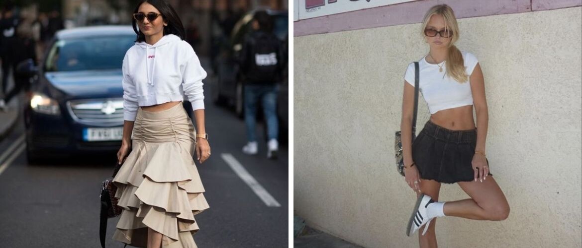 Модели юбок антитренды весна 2025 фото: примеры устаревшей юбки с рюшами и короткой мини-юбки