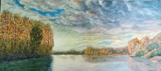 Пойма реки''  Зимин ВВ ХОЛСТ, МАСЛО  стиль - осознанный пуантелизм''