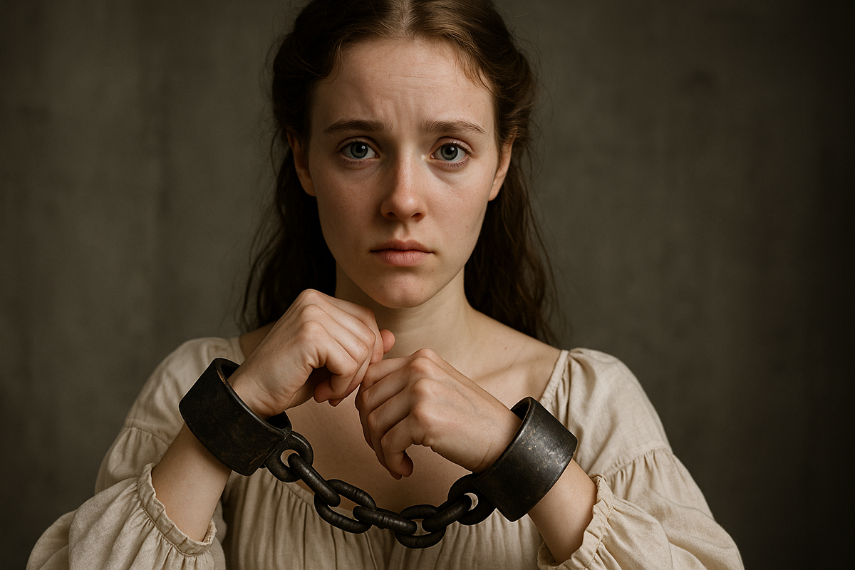 На этом снимке — олицетворение трагической судьбы Элизабет Шарлотты, дочери курфюрста Пфальцского. Она отказалась от титула, дворца и богатства ради любви к простому конюху. Побег окончился пленением, а её — заточили в монастыре, где она провела остаток жизни в безмолвии. В её глазах — не страх, а выбор. Выбор любить, несмотря ни на что.