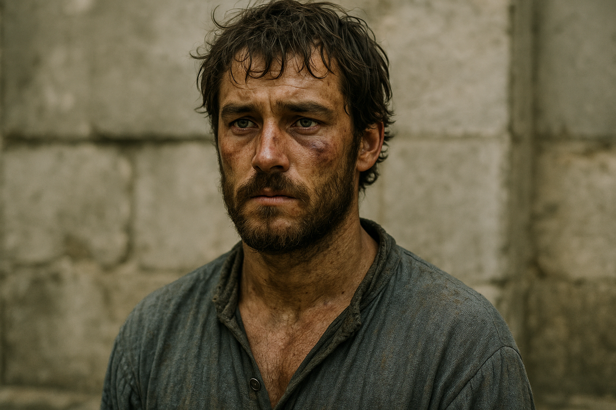 Франц Хильден — тот, кто смотрел на принцессу, как на женщину, а не на трофей
Франц был всего лишь сыном прачки, работал в конюшне. Но именно он увидел в Элизабет не выгодную партию, а живую душу. За их любовь он заплатил страшную цену — смертью на плахе. На фото — образ мужчины, который не просил мира, только её улыбку по утрам. Грязь, раны и взгляд — всё говорит: он не отступил.