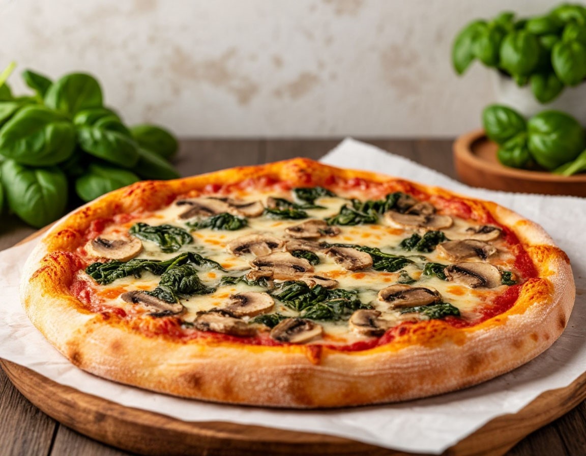 Пицца с грибами и шпинатом
