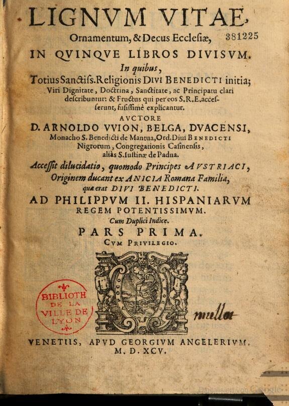 Титульный лист «Lignum Vitae» (1595)