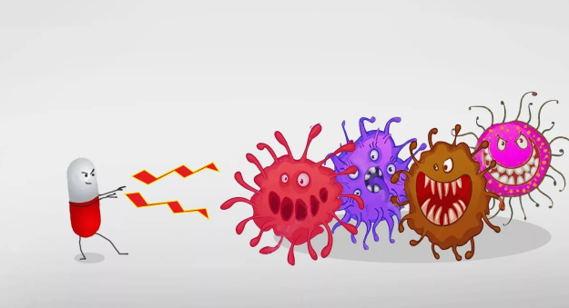 Таблетка пробиотика пытается закошмарить "плохие" бактерии кишечника (шутка)