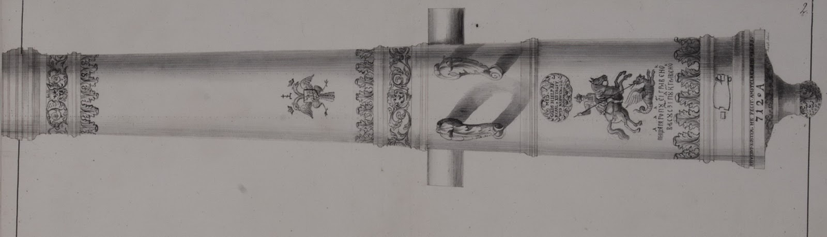 40-фунтовая картауна, изготовленная А. Костером в 1636 г. Потеряна под Нарвой. Из альбома Якуба Телотта